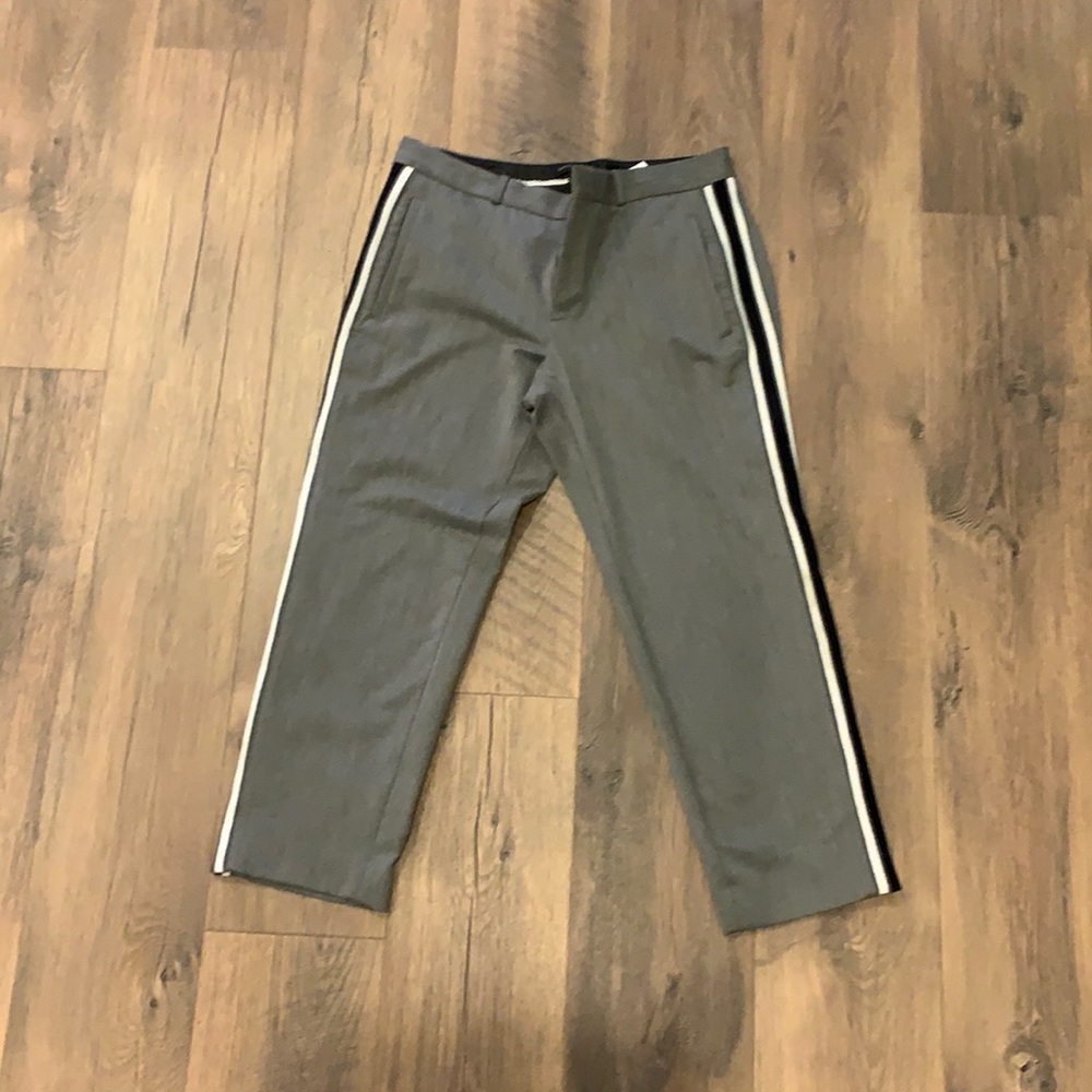 Banana Republic Gray Cropped Pants with Black and White Side Stripe